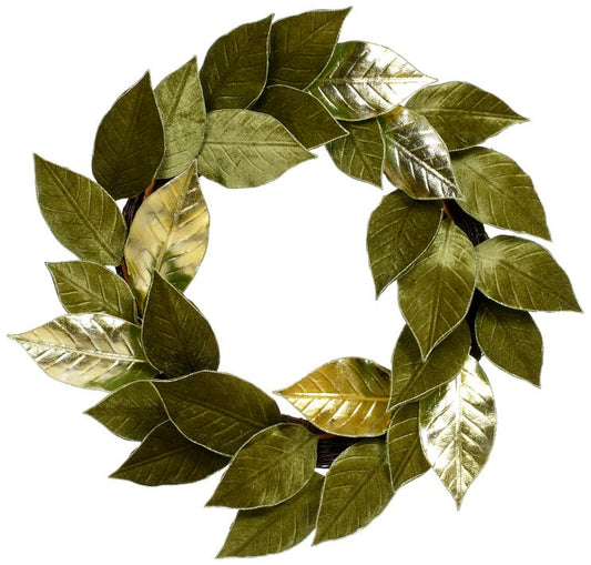 Corona de Magnolia Verde con oro 40.5 cms