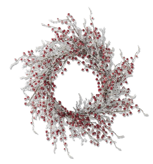 Corona Berries rojas con Cristal Nevado 71 cms